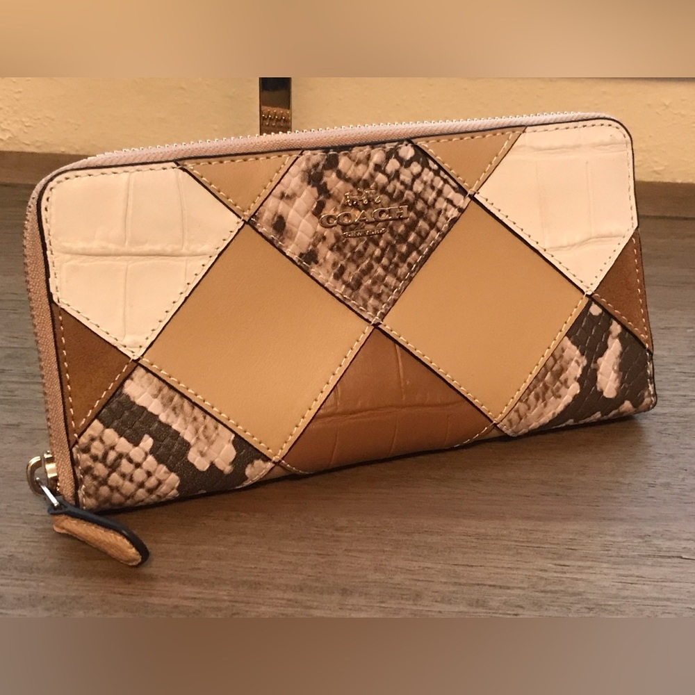 Coach Color Block Python Zip Around Wallet